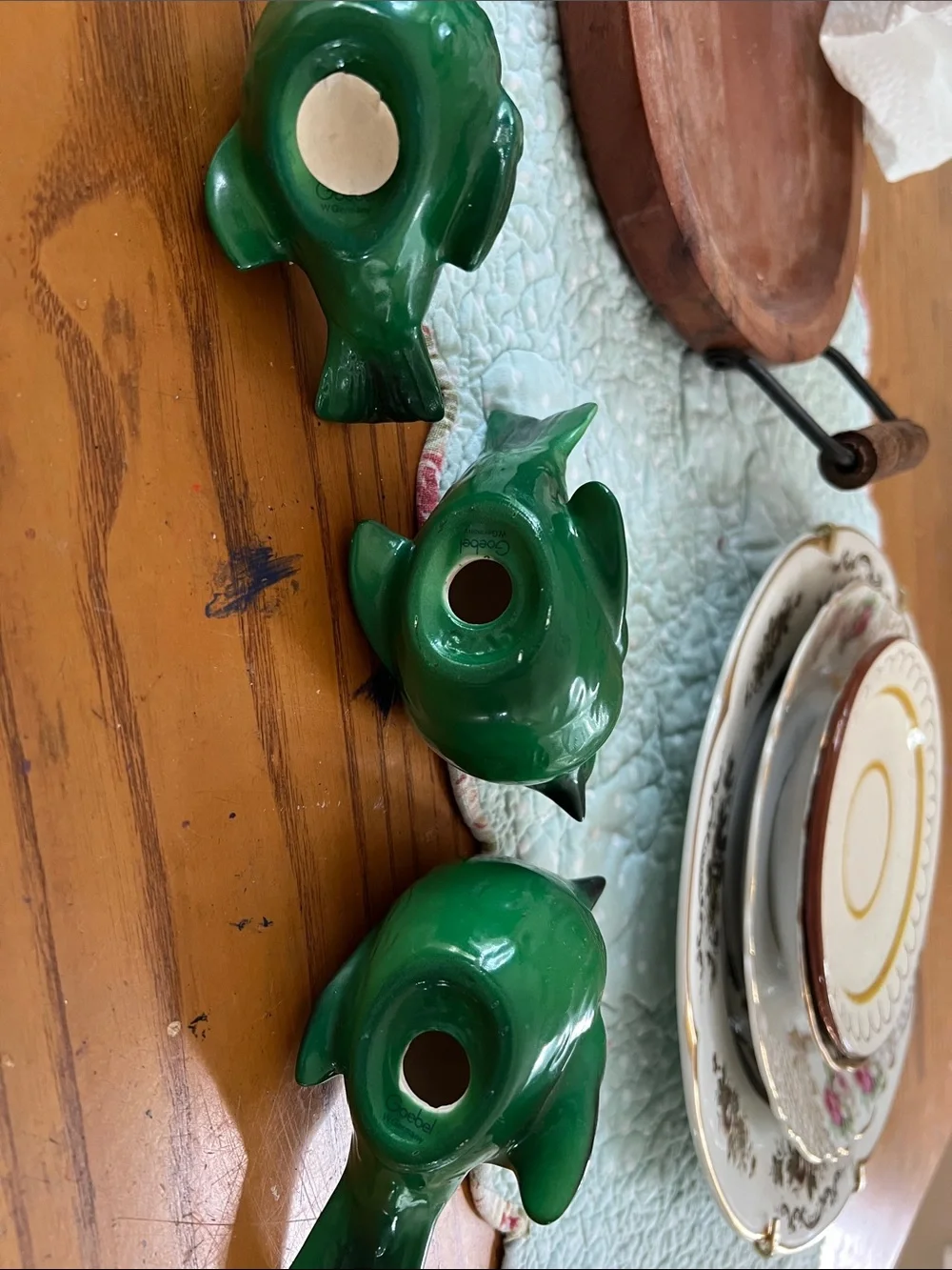 Goebel 1950’s W Germany green sparrow ornaments.